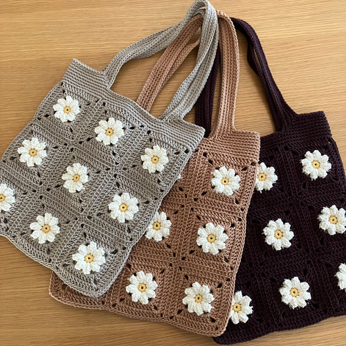 フラワーモチーフ❀バッグ アフリカンフラワーモチーフバッグ <ホワイト> トートバッグ