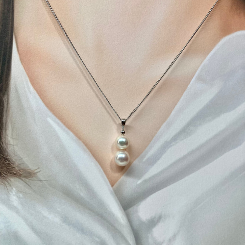 SV925】ダブルパール ネックレス（7.5mm8.5mm・あこや真珠