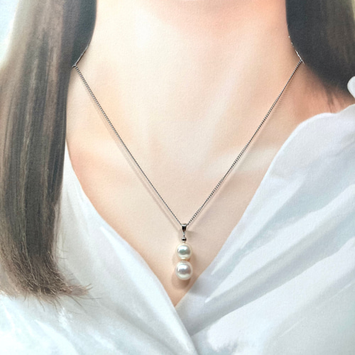 SV925】ダブルパール ネックレス（7.5mm8.5mm・あこや真珠