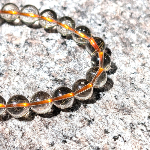 3本限定】ゴールドルチルクォーツ ブレスレット 8mm 数珠 透明