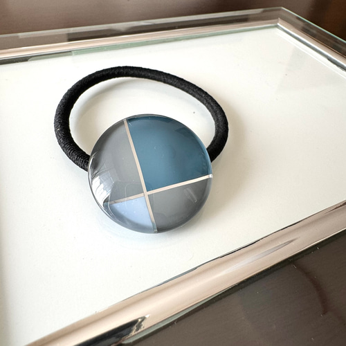 トリプルカラー大人ヘアゴムorポニーフック ライトグレー・ブルー  