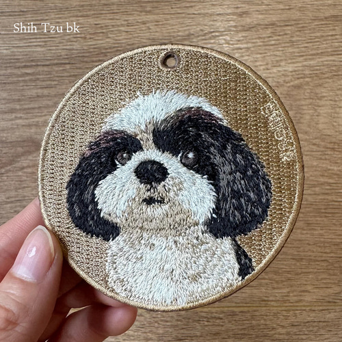 キーホルダー 刺繍 シーズー 犬 キーチェーン ペット 白黒 プレゼント