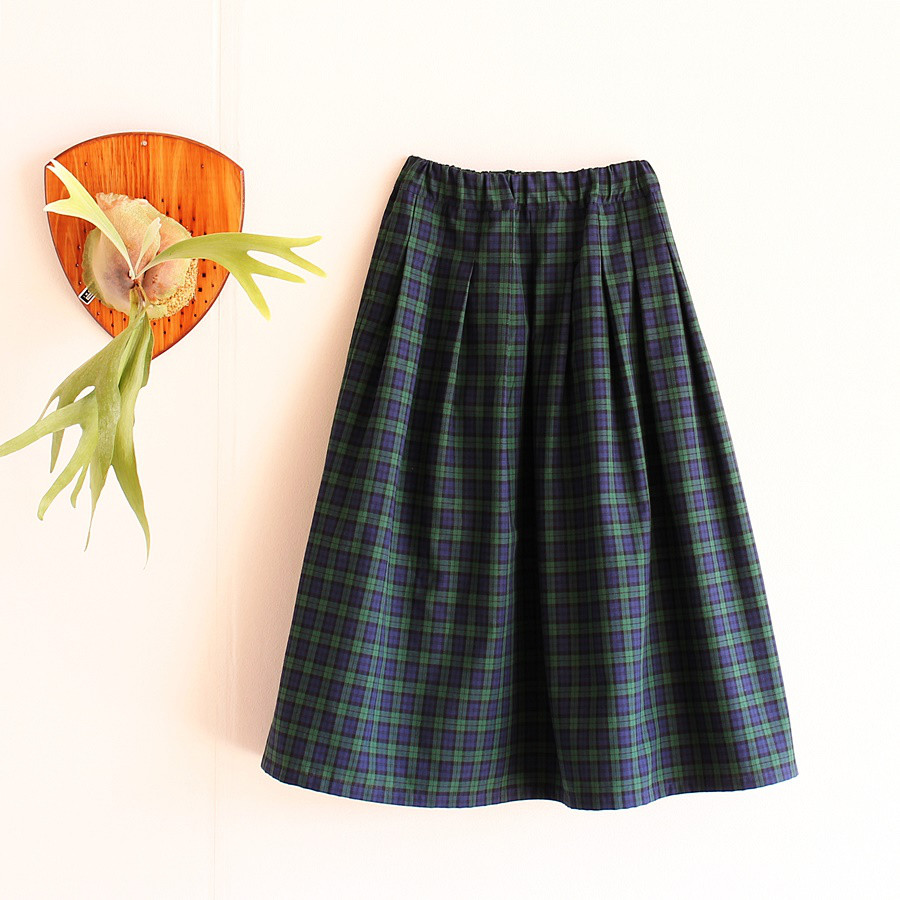 c_o_c_o_r_o T/C　タックギャザースカート　タータンチェック（ブラックウォッチ）