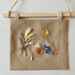 お月見刺繍タペストリー『月より団子』・おしゃれインテリア・壁掛け