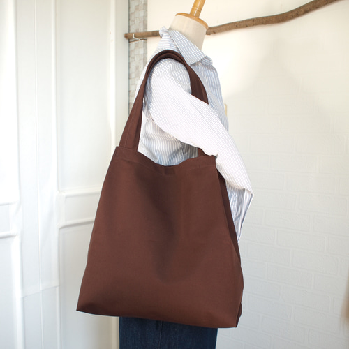 ブラウン⭐️持ち上げると形が決まる魔法のトートバッグ⭐️8号帆布