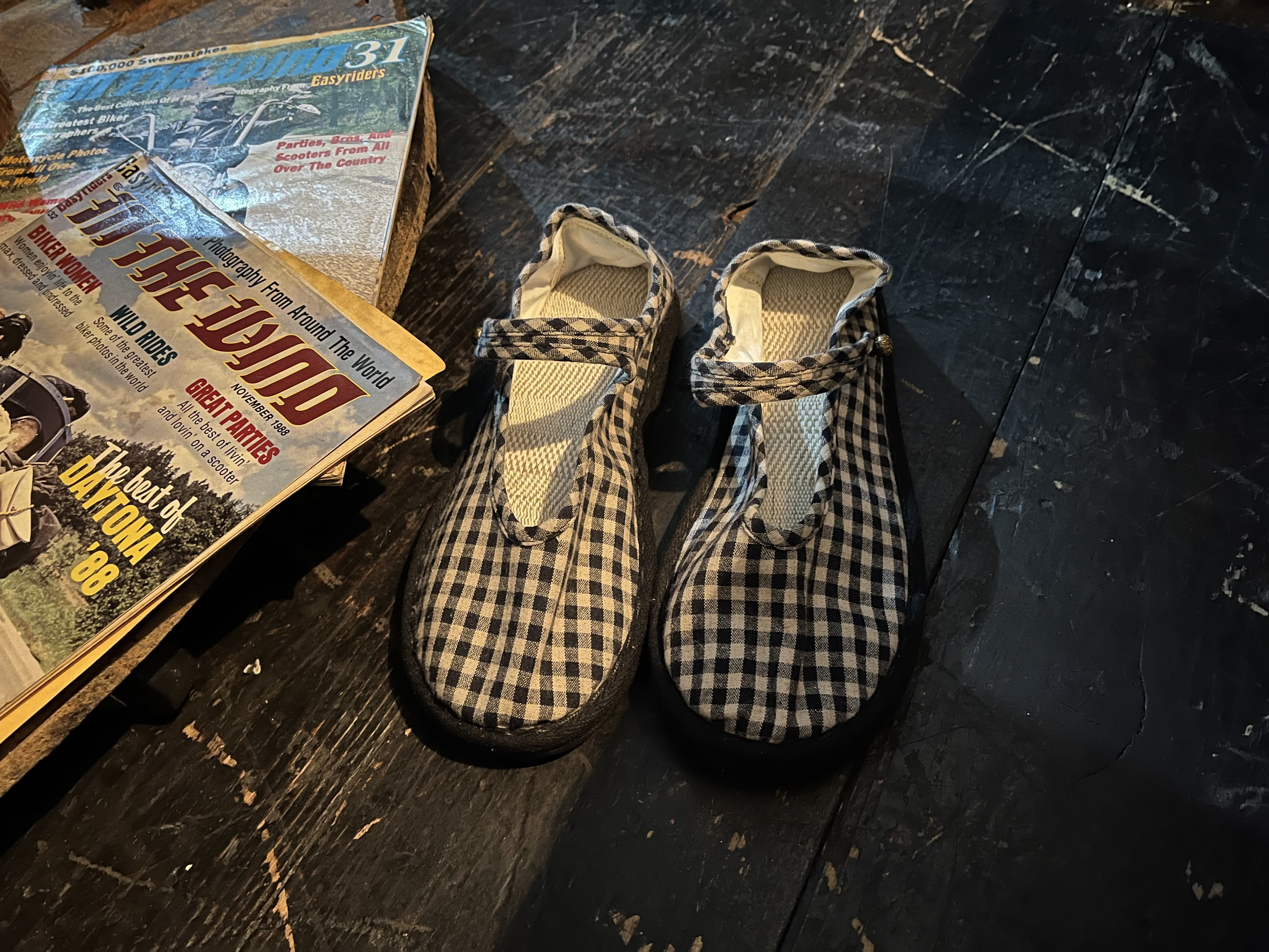 可愛いチェックコットンシューズBK