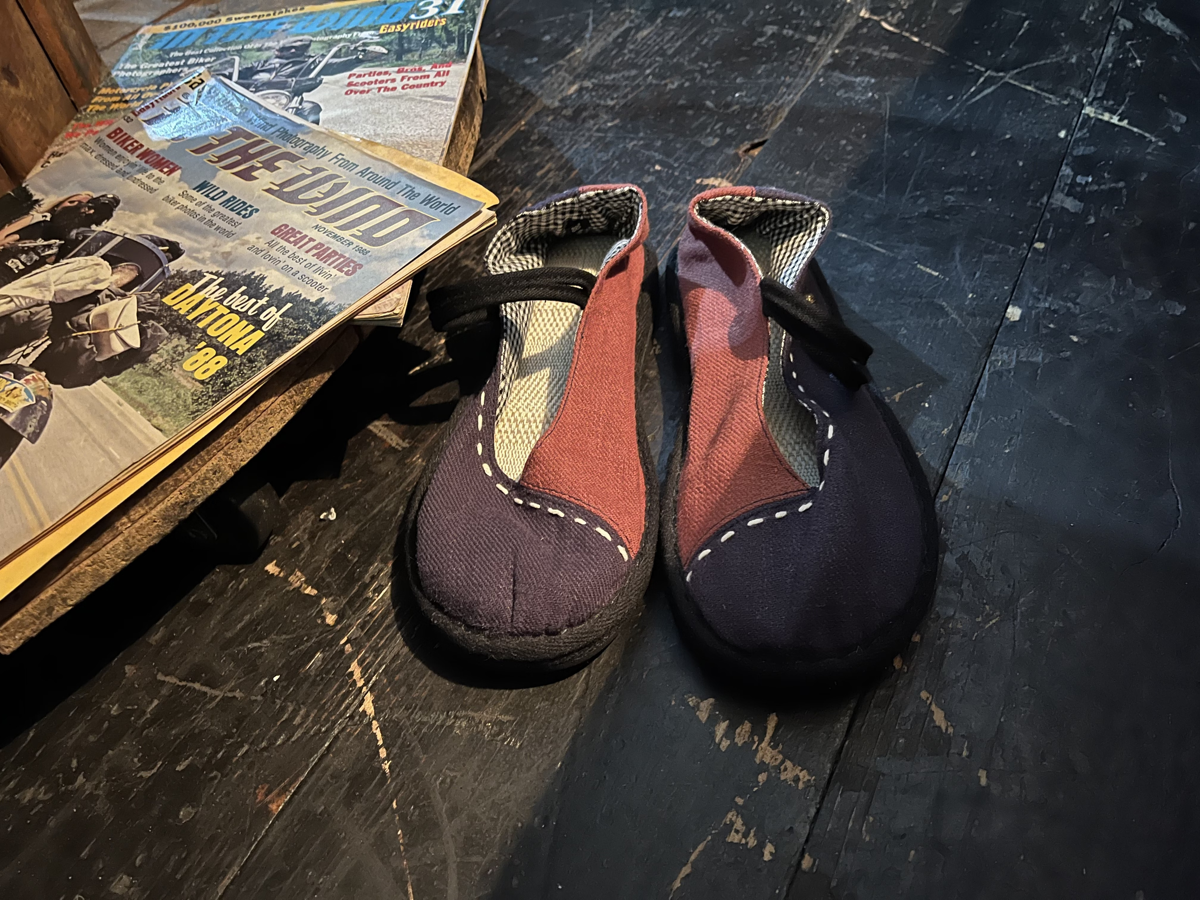 可愛い切り替え刺繍コットンシューズ