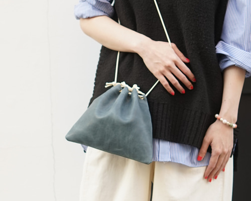 本革 巾着バッグ ［Virgo-ウィルゴ］【05_シアン】 hoshinooto