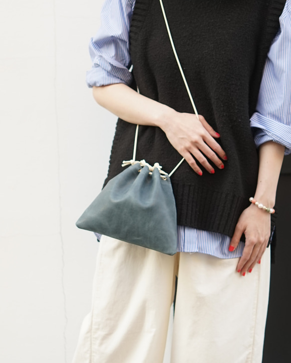 本革 巾着バッグ ［Virgo-ウィルゴ］【05_シアン】 hoshinooto