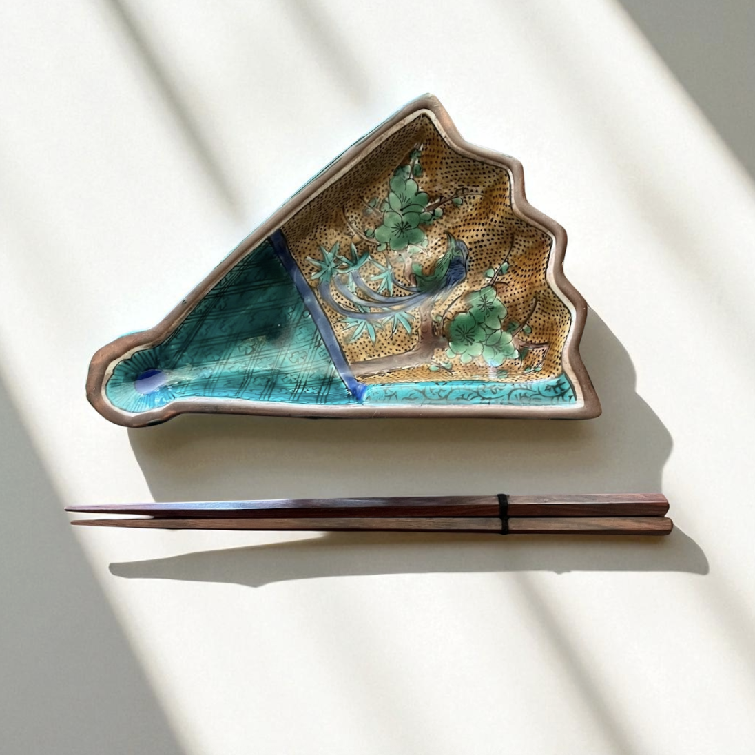 明治九谷角福吉田屋窯花鳥扇型向付１客