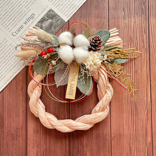 No.40 木の実のナチュラルしめ縄リース2025 ハンドメイドお正月飾り
