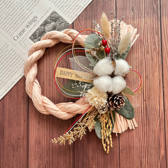 No.40 木の実のナチュラルしめ縄リース2025 ハンドメイドお正月飾り