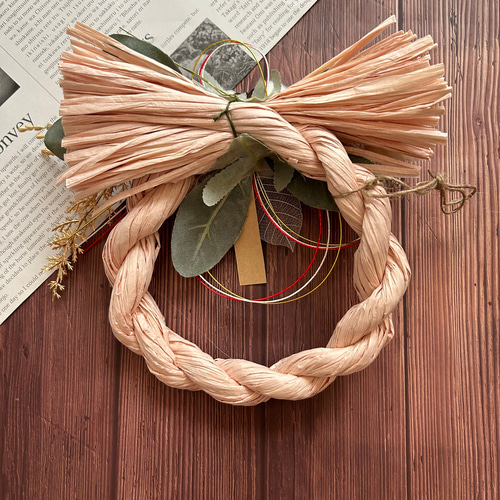 No.40 木の実のナチュラルしめ縄リース2025 ハンドメイドお正月飾り