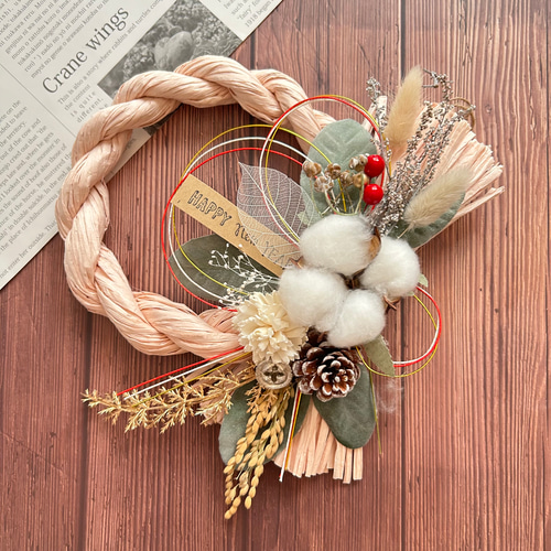 No.40 木の実のナチュラルしめ縄リース2025 ハンドメイドお正月飾り