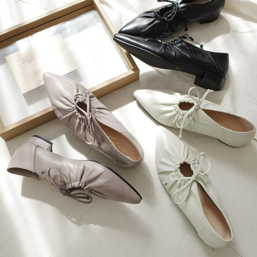 【期間中31%OFF】自然なギャザーが美しい大人のポインテッドトゥリボンパンプス 日本製牛革 / PO-PTN5974