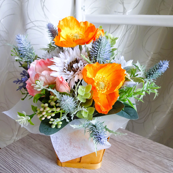 ポピーとガーベラのアレンジメント アートフラワー chloe misaki 通販