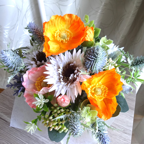 ポピーとガーベラのアレンジメント アートフラワー chloe misaki 通販