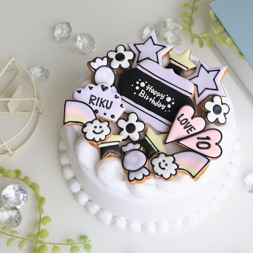 小学生 女の子 【アイシングクッキー】 紫 いちごなし おしゃれ 星 虹  