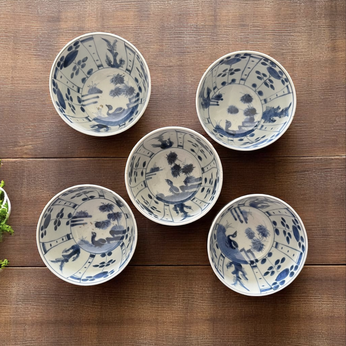 古伊万里染付芙蓉手向付５客