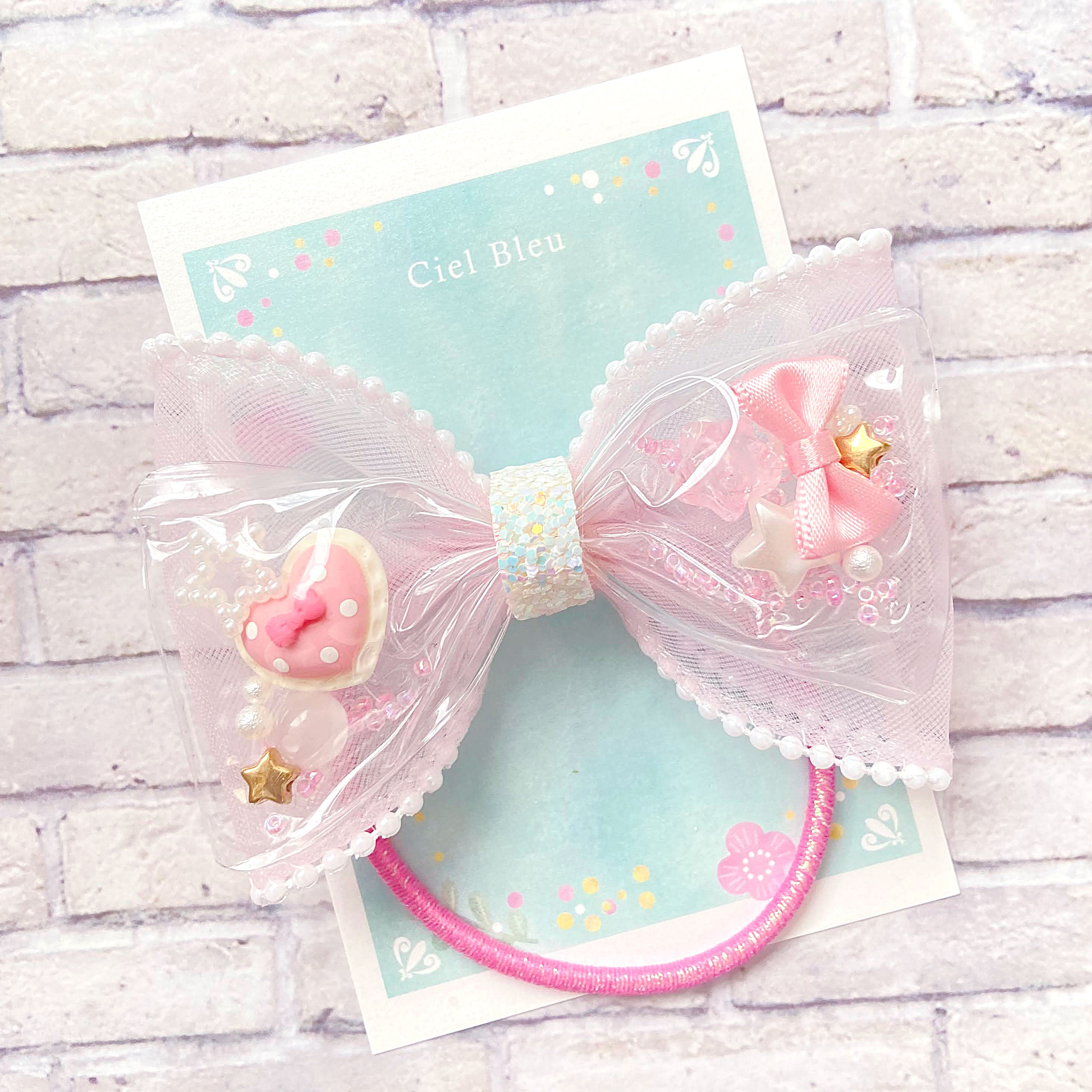 ひらひらリボン♡ヘアゴム♡ツイン♡パール♡ピンク マーメイド