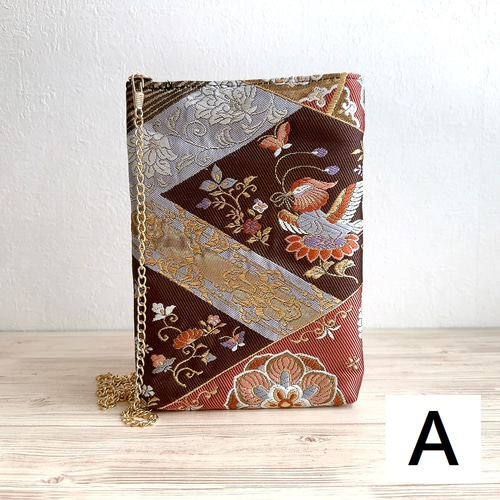 絹の帯からスマホショルダー 花喰い鳥文 帯リメイク277 スマホ