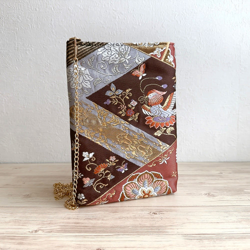 ◇30%OFF◇絹の帯からスマホショルダー 花喰い鳥文 帯リメイク277