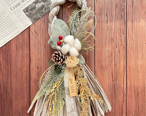 No.47 木の実のナチュラルしめ縄リース2025 ハンドメイドお正月飾り