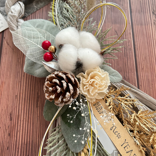 しめ縄リース　No.47 No.47 木の実のナチュラルしめ縄リース2025 ハンドメイドお正月飾り