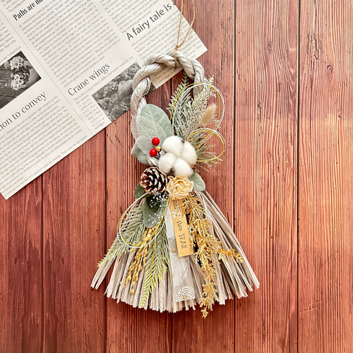 No.47 木の実のナチュラルしめ縄リース2025 ハンドメイドお正月飾り