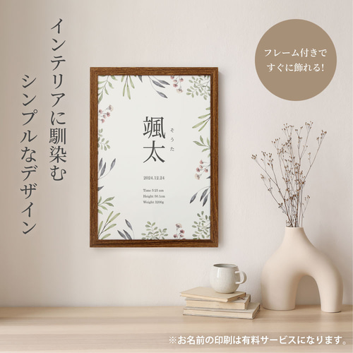 命名紙 木製フレーム付き デザイン命名紙（ボタニカルフラワー）A4