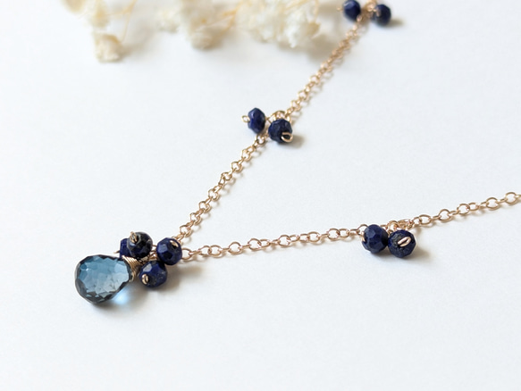 14kgf 紺碧の雫ロンドンブルートパーズネックレス☆ラピスラズリ