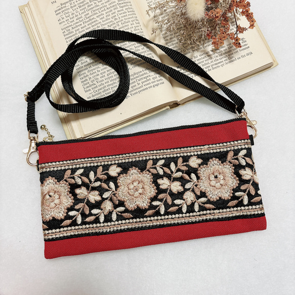 お財布ショルダーバッグ・インド刺繍リボン 財布 長財布 お財布ポーチ