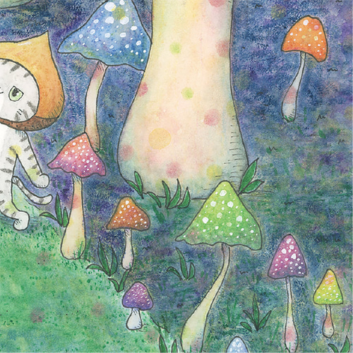 きのこの森 ポストカード / グッズ きのこ 秋 水彩 イラスト 猫 絵本風
