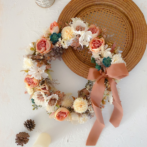 秋のリース アーティフィシャルフラワー 造花 造花リース 壁飾り 