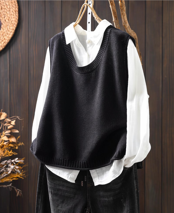 新作】コットンニットベスト ゆったりしたベスト カジュアル