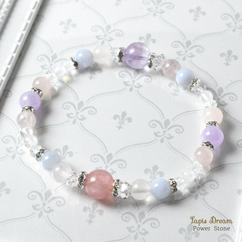 恋愛、夫婦仲が順調になるお守り｜ ローズクォーツ、アメジストの天然石パワー.ストーン ブレスレット