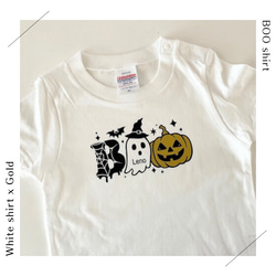 【名入れハロウィン】BOO!オバケロンパース 前開き70cmまたは80cm☆かぼちゃとおばけ 2枚目の画像