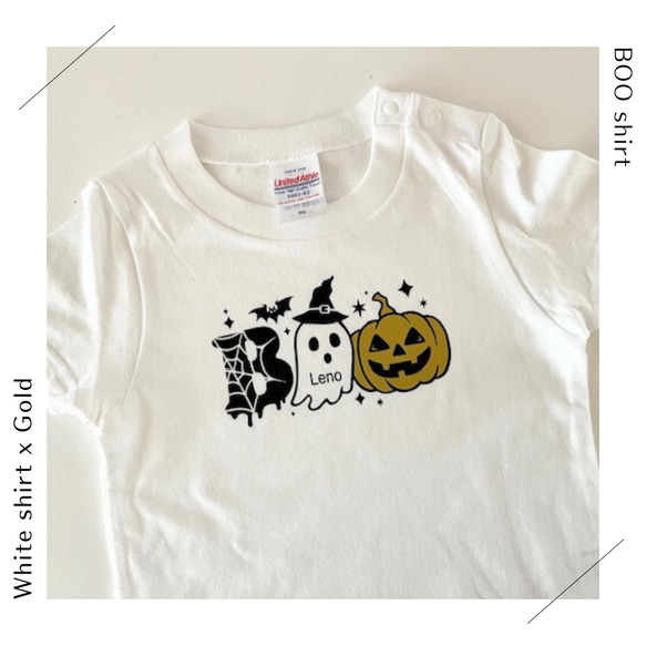 【名入れハロウィン】BOO!オバケロンパース 前開き70cmまたは80cm☆かぼちゃとおばけ 2枚目の画像
