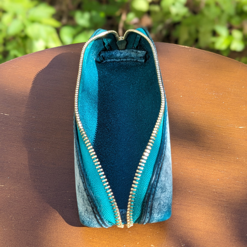 本革 レザー ペンケース ターコイズブルー スモールサイズ ペンケース