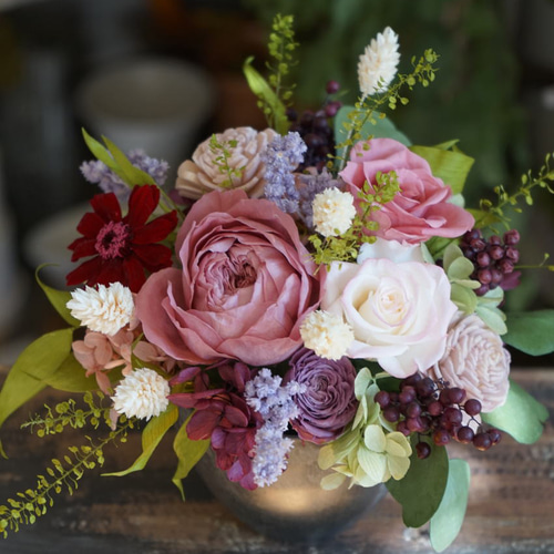 くすみピンクのナチュラルアレンジ＊°.プリザーブドフラワー お花の