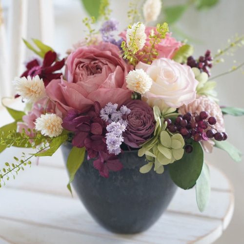 くすみピンクローズのアレンジ～プリザーブドフラワー～ プリザーブド