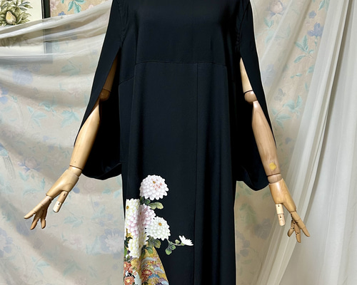 正絹 竹と松 留袖リメイクケープドレス 7aa49058394e5562bd8530e85aed5d