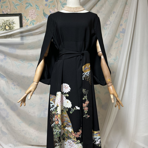 正絹 竹と松 留袖リメイクケープドレス 楽天市場】留袖 一点物の正絹留袖ドレス【新品の留袖地使用 留袖ドレス