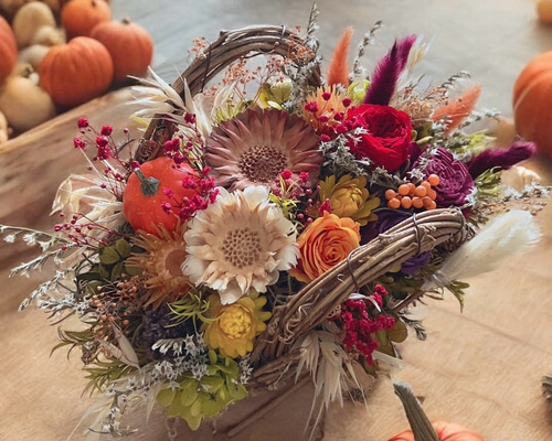 りさ　オルゴナイト　ハロウィンでか耳くま　オレンジプリザードフラワー薔薇 りさ オルゴナイト ハロウィンでか耳くま オレンジプリザード