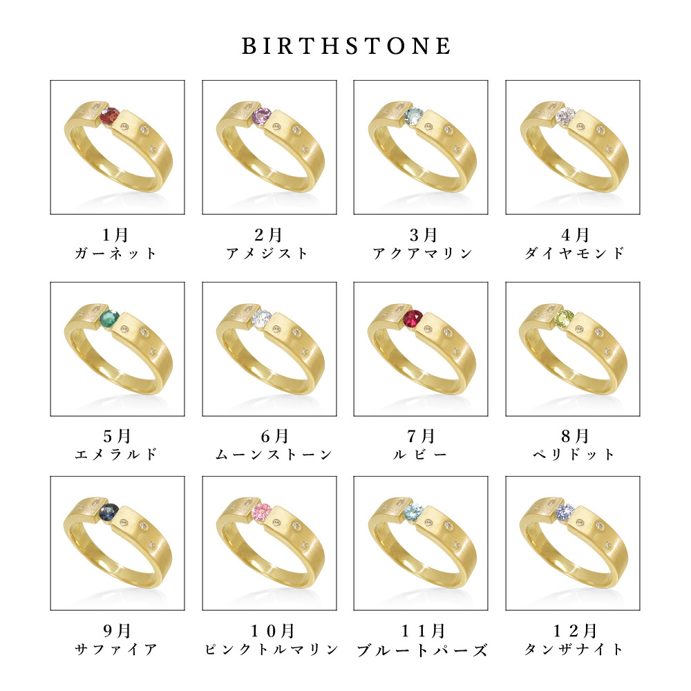 K18 イエローゴールド １月誕生石 天然 ガーネット と ダイヤモンド  の シンプルな 平打ち リング [受注制作]