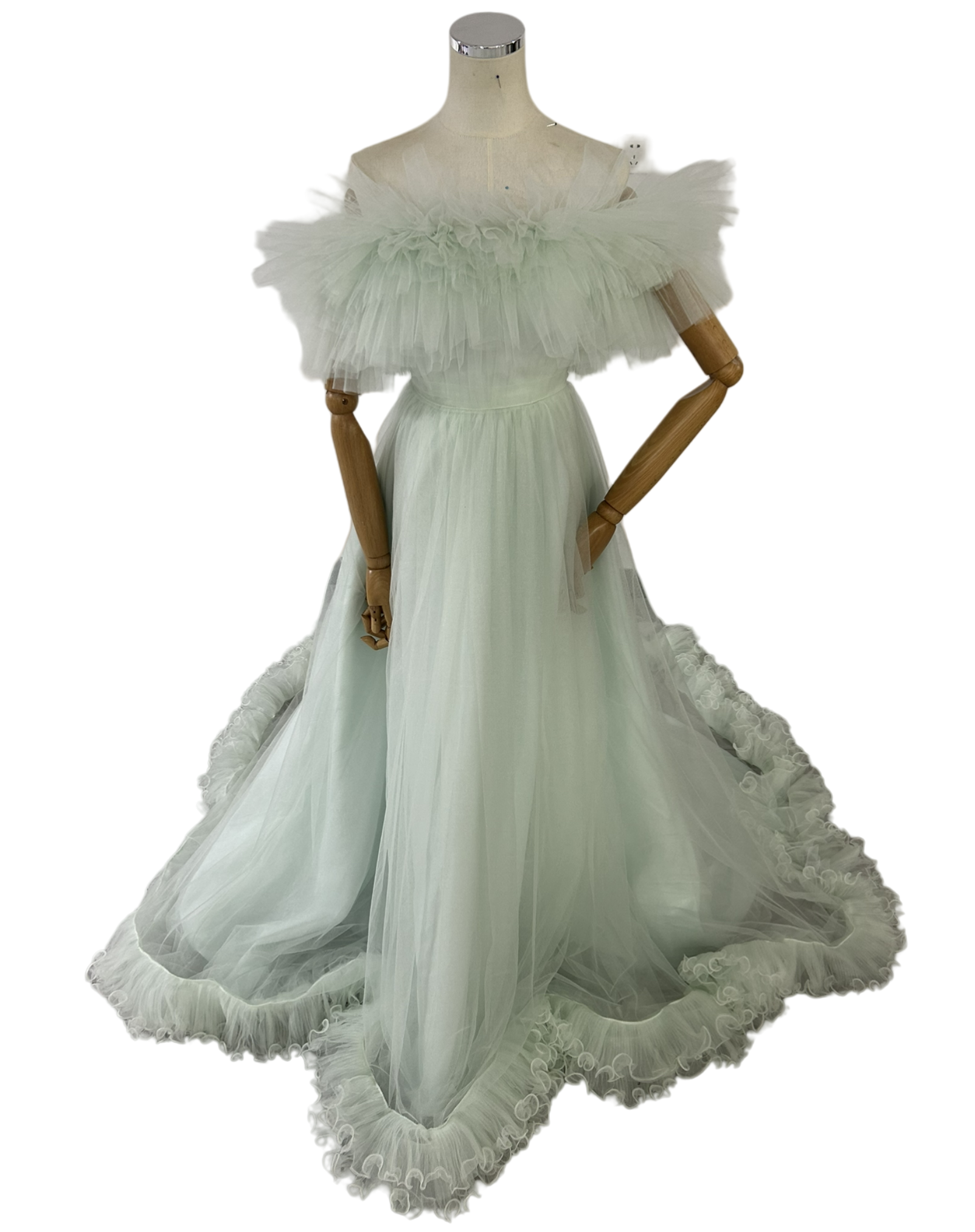 カラードレス オフショルダー グリーン ソフトチュール 結婚式 可愛い ウエディングドレス 色直し オーダーメイド可能