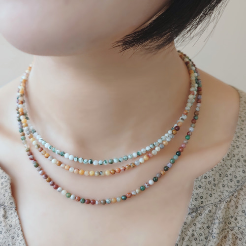 ヴィンテージ 14K イエローゴールド ビーズ 翡翠ネックレス