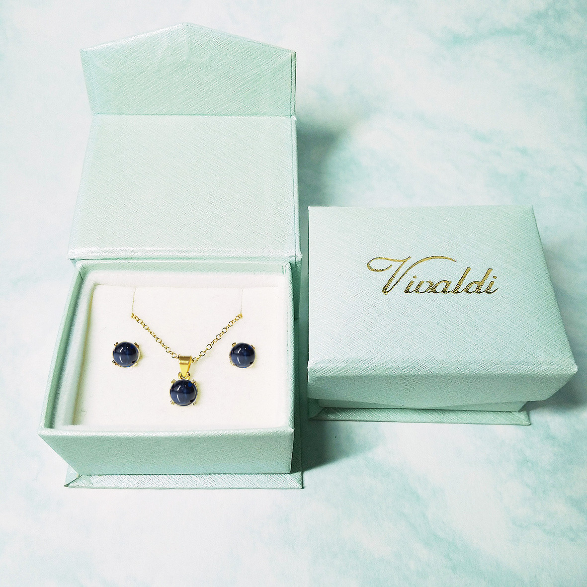 スターサファイア(6mm) ピアス&ネックレス 2点セット　［送料無料］