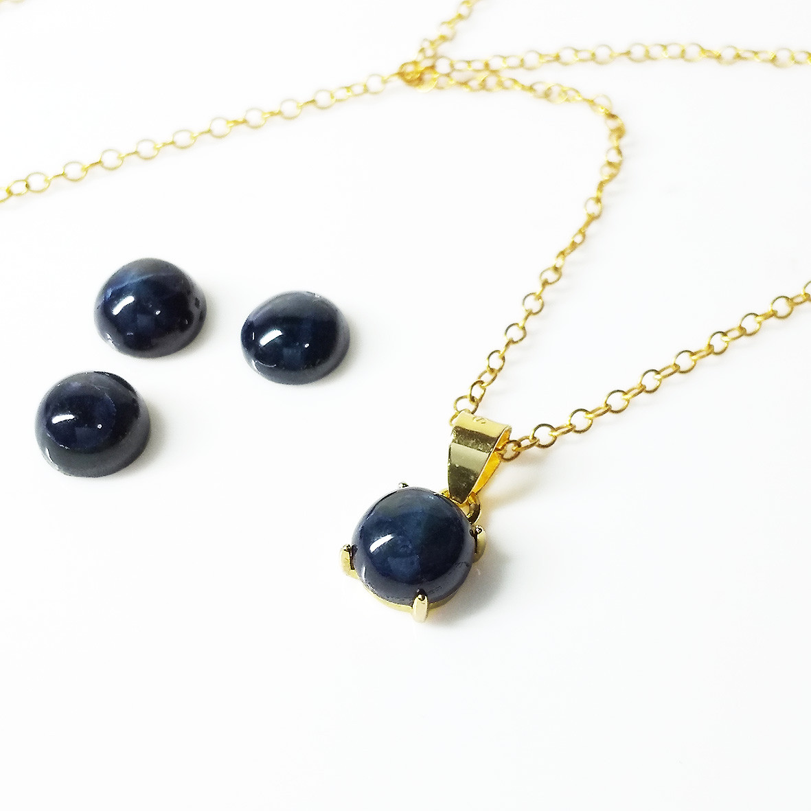 スターサファイア(6mm) ピアス&ネックレス 2点セット　［送料無料］