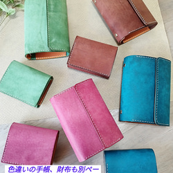 国産レザー使用　レジ前でスムーズなお支払い　ふたつ折り財布　小さい財布  コンパクト財布 18枚目の画像